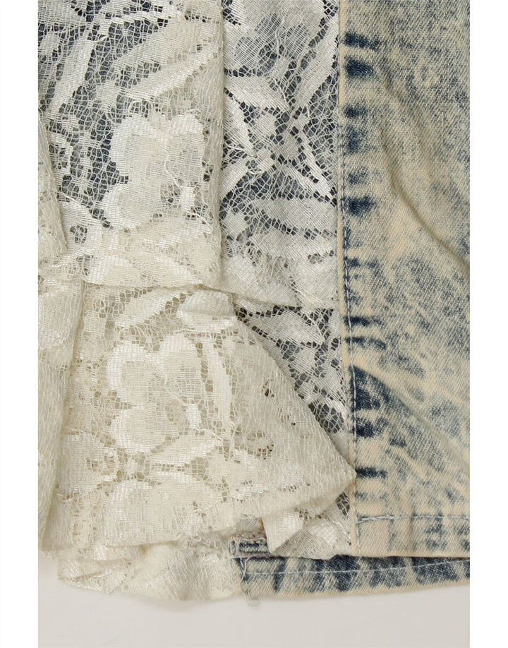 VINTAGE Jupe trompette en jean pour femme IT 42 Medium W26 Bleu Floral