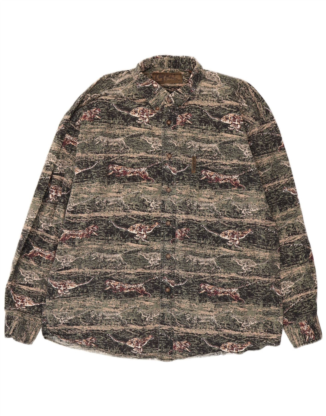 VINTAGE Chemise en flanelle pour homme Grand coton imprimé animal vert