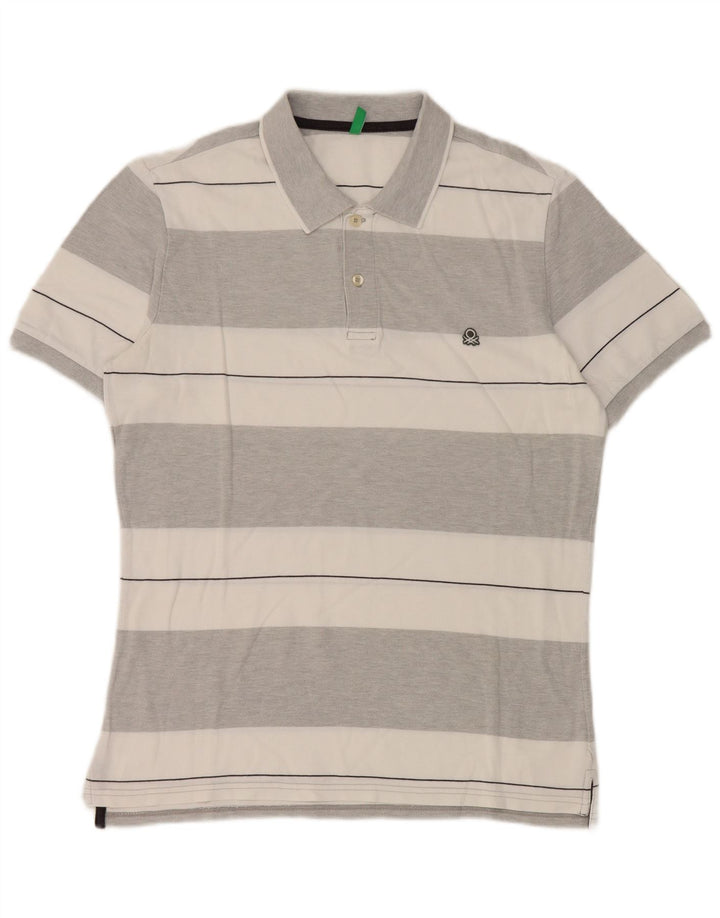 Benetton Polo Homme Gris Moyen Rayé
