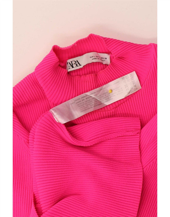 Zara Femme Crop Top Manches Longues UK 14 Large Rose Polyamide
