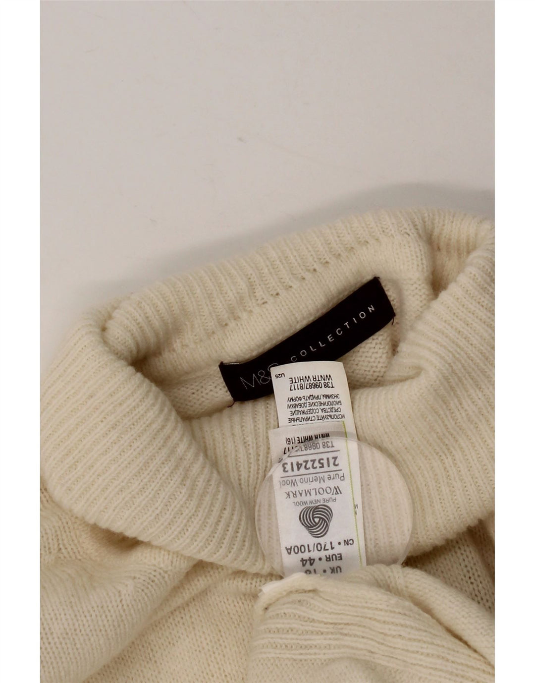 Marks & Spencer Pull col roulé pour femme UK 16 Grande laine blanche