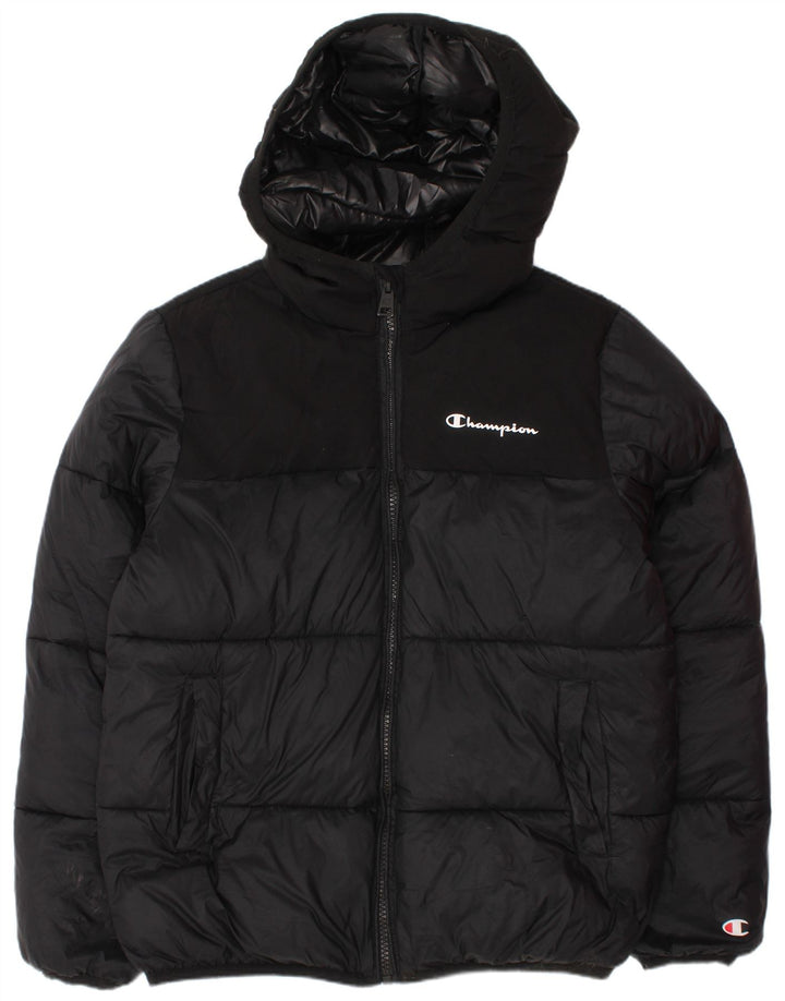 Champion Veste matelassée à capuche graphique pour garçon 9-10 ans Noir moyen