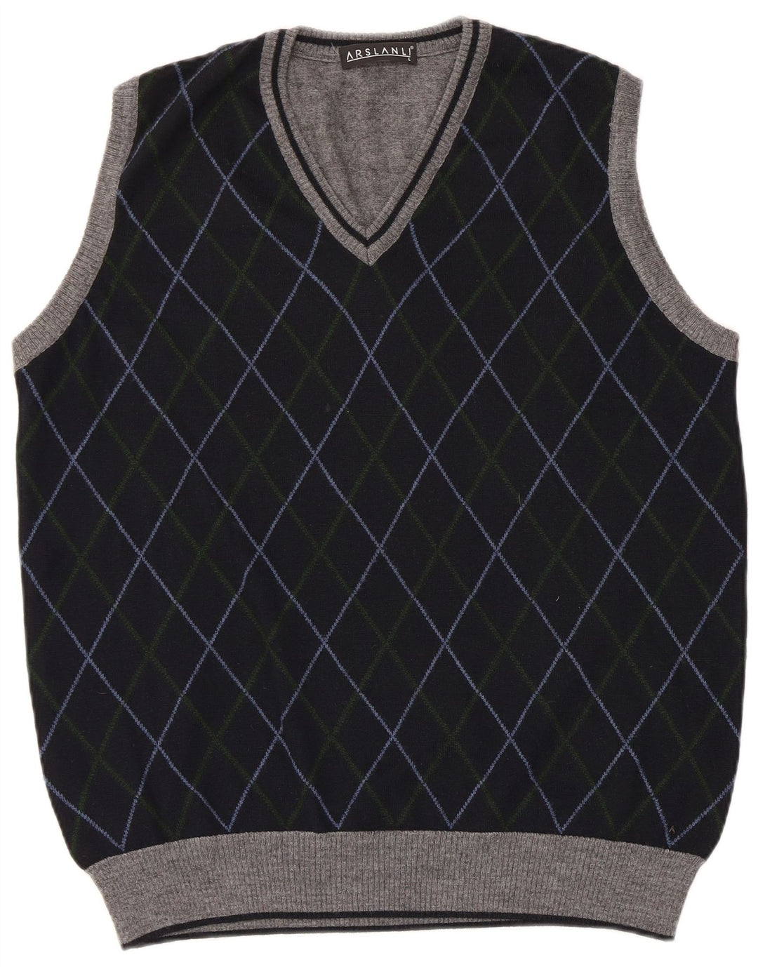 Arslanli Débardeur pour homme en laine bleu marine à losanges et diamants