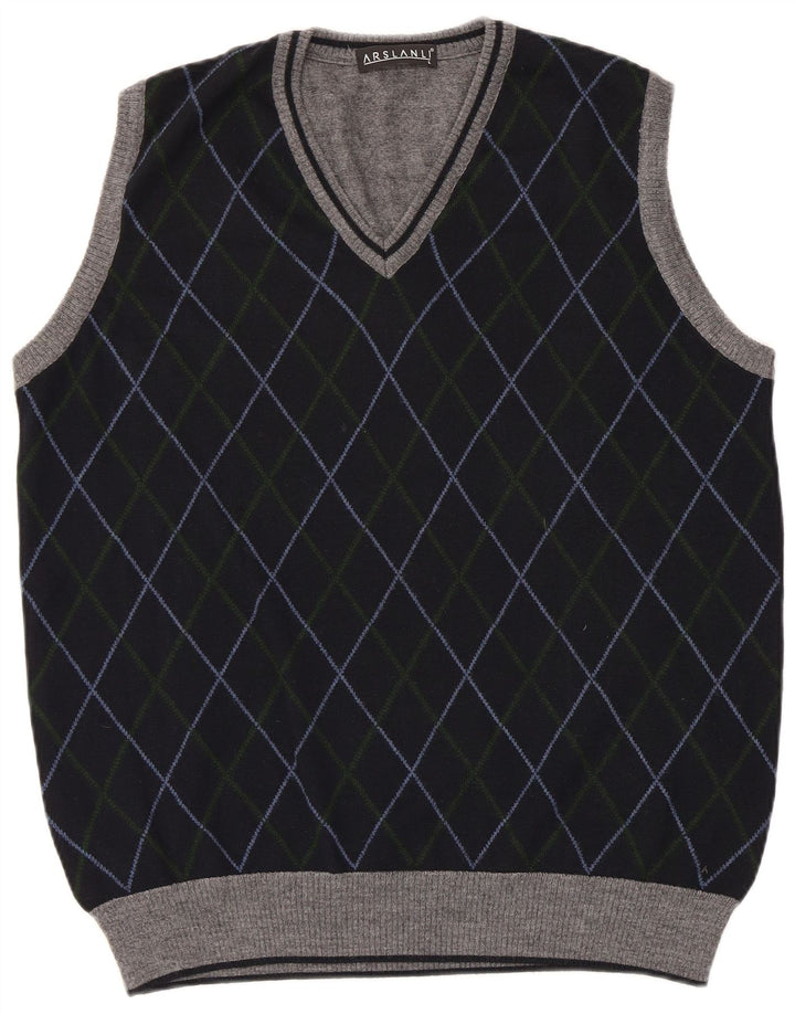 Arslanli Débardeur pour homme en laine bleu marine à losanges et diamants