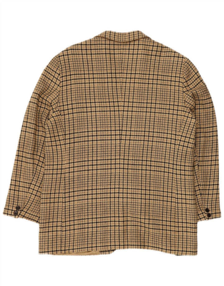GENNY Veste blazer à 2 boutons pour femme US 14 XL Beige à carreaux en soie