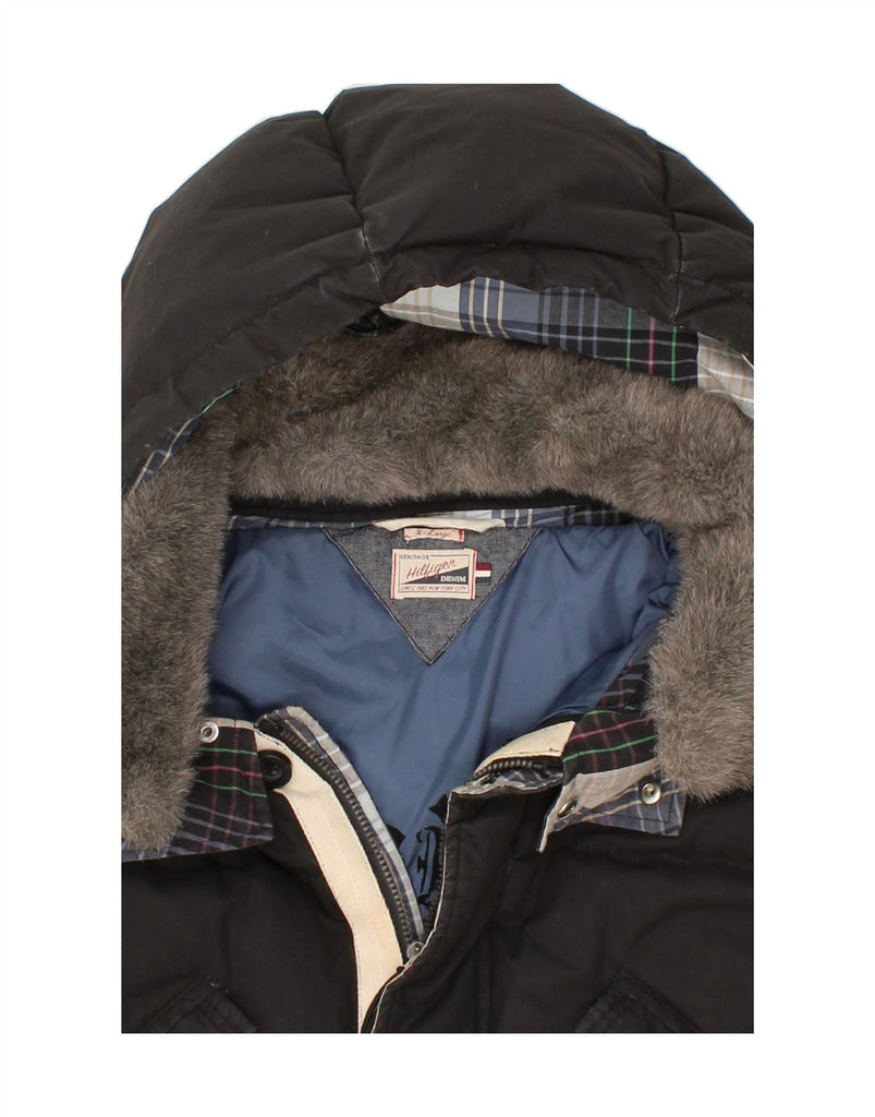 TOMMY HILFIGER Mens Hooded Padded Coat UK 42 XL Black Nylon Vintage Tommy Hilfiger and Second-Hand Tommy Hilfiger from Messina Hembry 