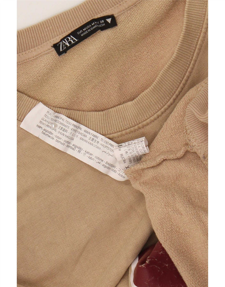 Zara Homme Sweatshirt Graphique Pull Beige Moyen Coton