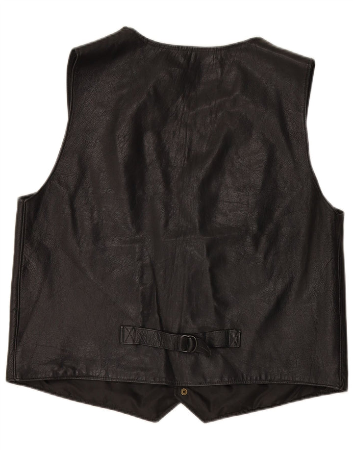 VINTAGE Gilet en Cuir Homme XL Noir