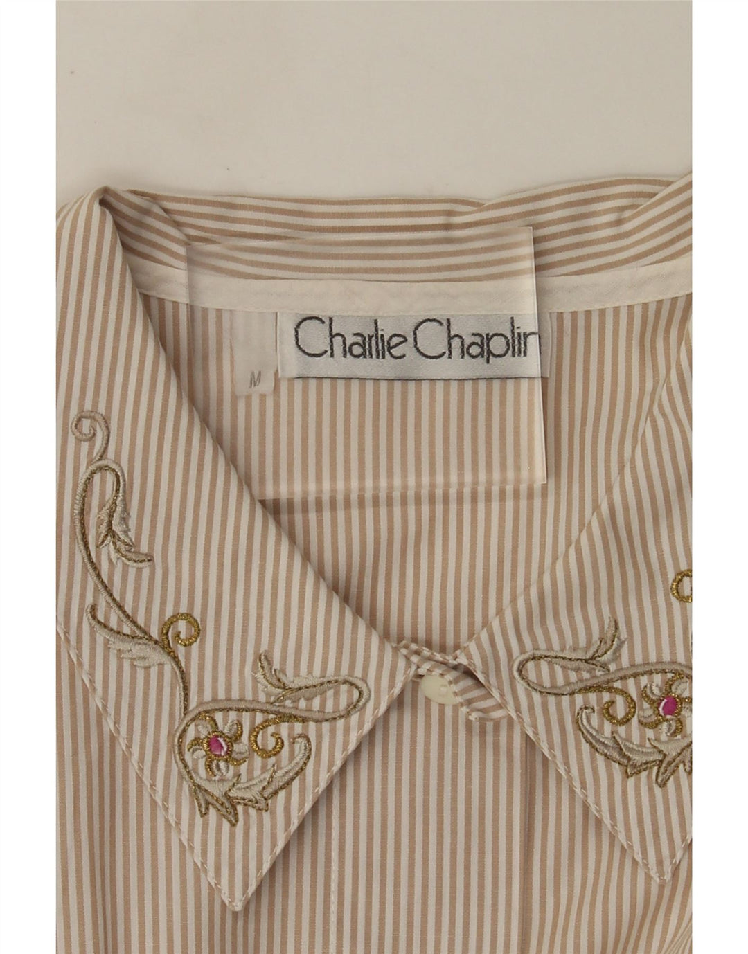 chemise femme vintage UK 14 Coton à fines rayures beige moyen