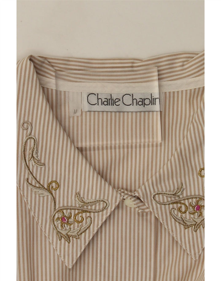 chemise femme vintage UK 14 Coton à fines rayures beige moyen