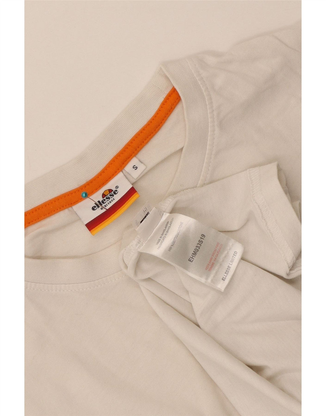 Ellesse Homme Heritage Graphic T-Shirt Top Petit Blanc Coton