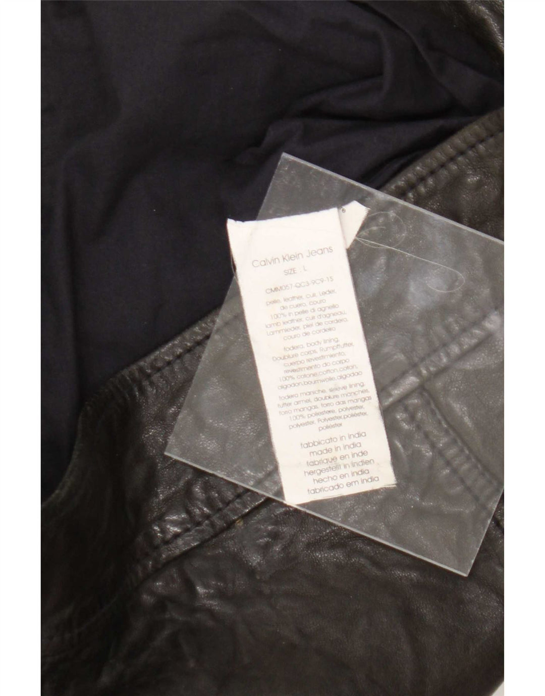 Calvin Klein Jeans Veste de motard en cuir pour homme UK 40 Large Noir
