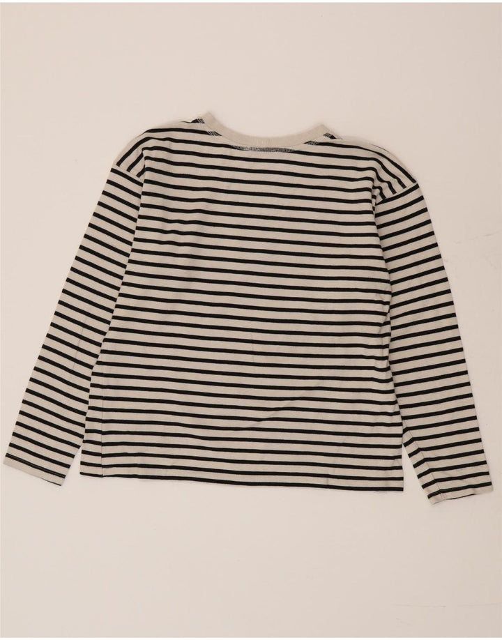 Zara Femme Top Manches Longues UK 14 Moyen Blanc Rayé Coton