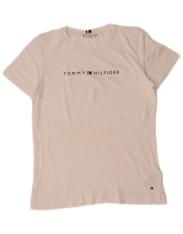 Tommy Hilfiger T-shirt graphique pour femme UK 14 en coton blanc moyen