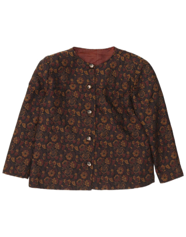 vintage Femme 5 Bouton Blazer Veste UK 16 Grand Brun Floral