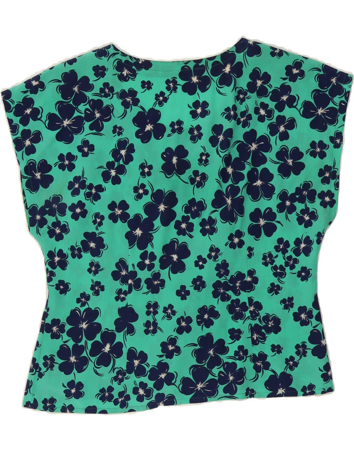 VINTAGE Womens Crop Blouse Top UK 12 Medium Turquoise Floral Vintage Vintage and Second-Hand Vintage from Messina Hembry 