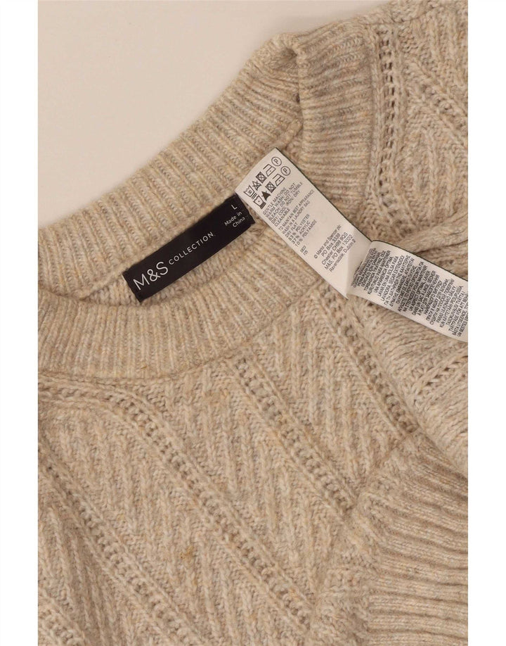 Marks & Spencer Pull à col rond pour femme UK 16 Large Beige Polyester