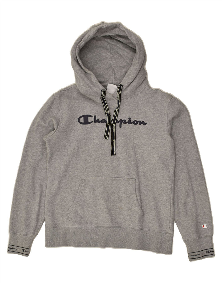CHAMPION Womens Graphic Hoodie Jumper UK 14 Large Grey Cotton | Vintage Champion | Thrift | Second-Hand Champion | Used Clothing | Messina Hembry 