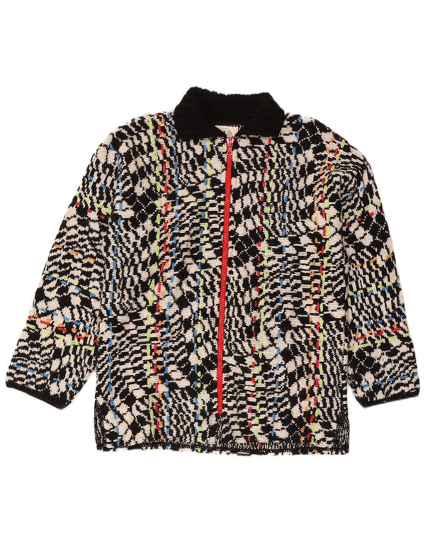 vintage Womens Abstract Pattern Full Zip Cardigan Sweater UK 16 Grand Noir