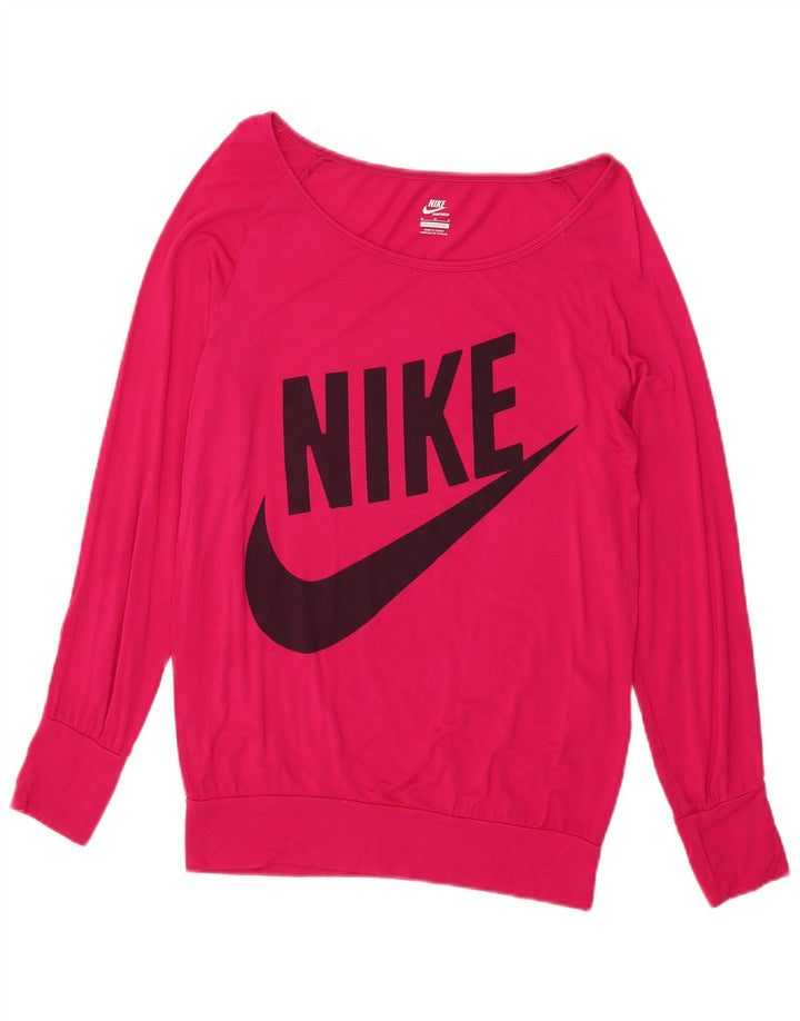 Nike Haut graphique à manches longues pour femme UK 14 Viscose rose moyen