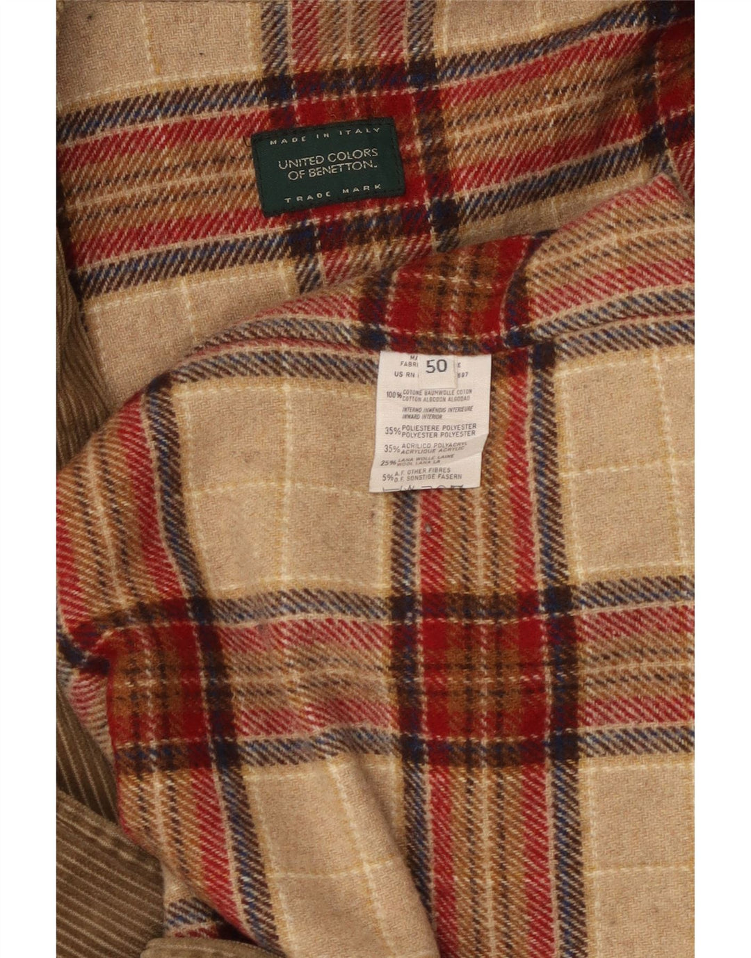 BENETTON Veste en velours côtelé pour homme IT 50 Large Beige Coton