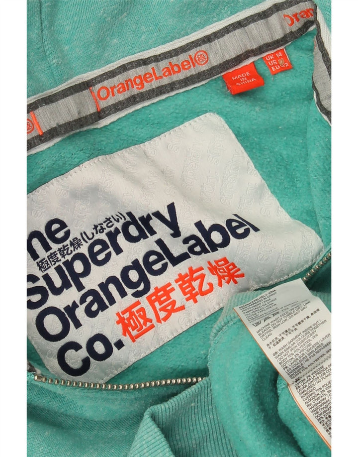 SUPERDRY Pull à capuche zippé pour femme UK 14 Large Polyester moucheté turquoise