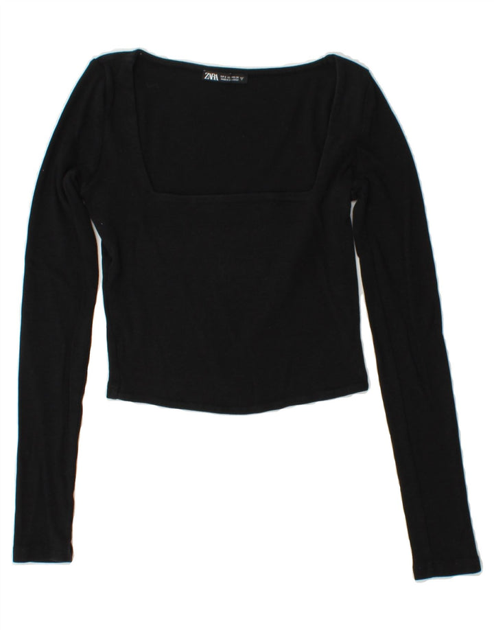 ZARA Womens Crop Top Long Sleeve UK 8 Small Black Cotton Vintage Zara and Second-Hand Zara from Messina Hembry 