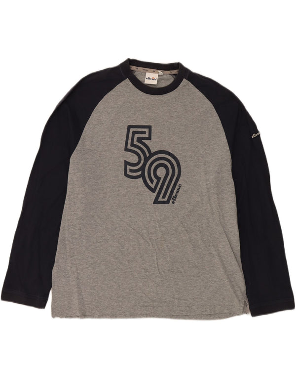 ELLESSE Mens Graphic Top Long Sleeve UK 46/48 XL Grey Colourblock Cotton