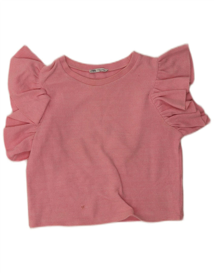 Zara Womens Crop Blouse Top UK 12 Coton Rose Moyen