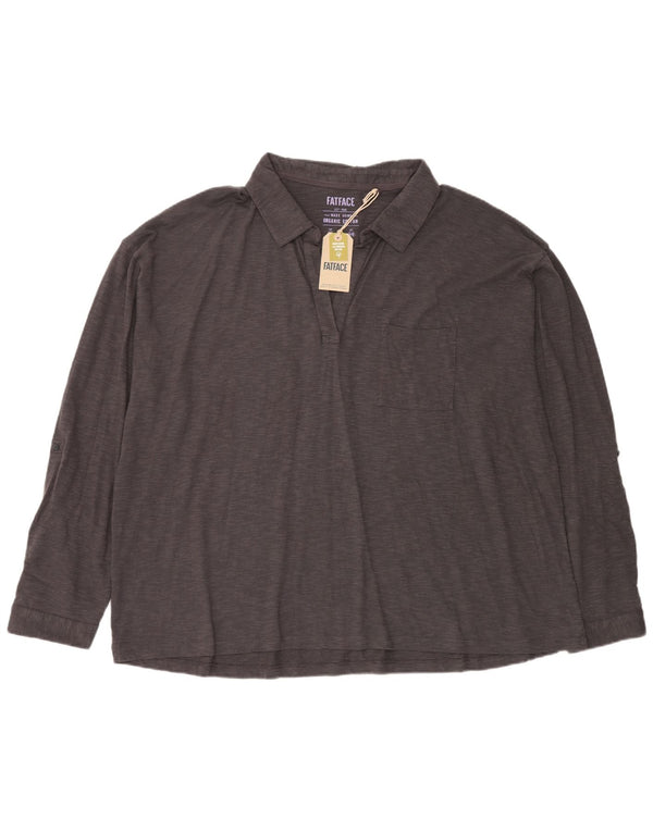 Fat Face Polo à manches longues pour femme UK 24 4XL Gris chiné en coton