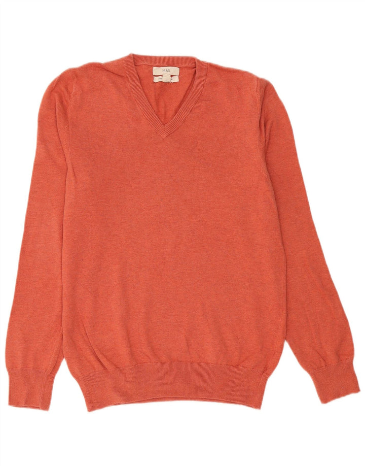 Marks & Spencer Pull col V pour homme en coton orange Taille S