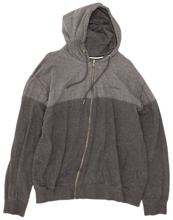 Pierre Cardin Pull à capuche zippé pour homme 2XL en coton à chevrons gris