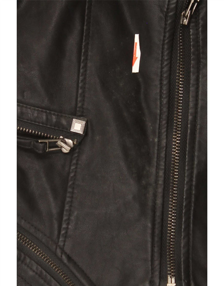 veste de motard en cuir femme vintage UK 10 Petit Noir
