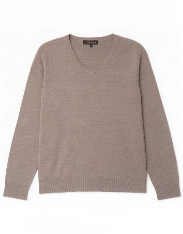 Marks & Spencer Pull Col V Homme Gris Moyen Acrylique