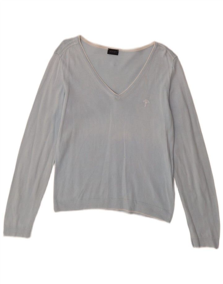 JOOP Pull col V Femme EU 38 Bleu Moyen Coton