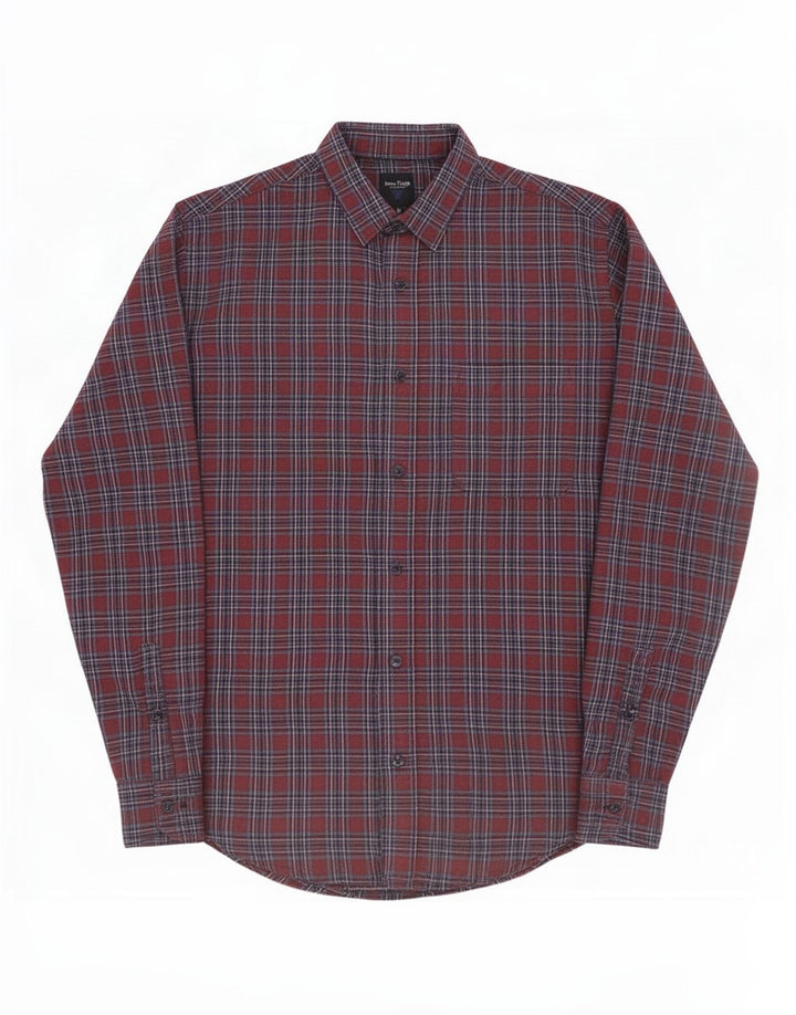 James Pringle Chemise en flanelle pour homme en polyester à carreaux bordeaux moyen