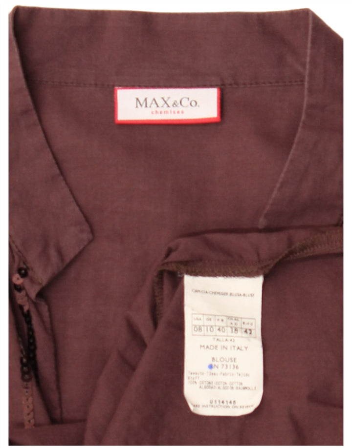 MAX & CO. Womens Long Sleeve Blouse Top UK 10 Small  Brown Cotton