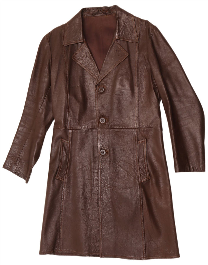 manteau en cuir femme vintage UK 14 Brun moyen