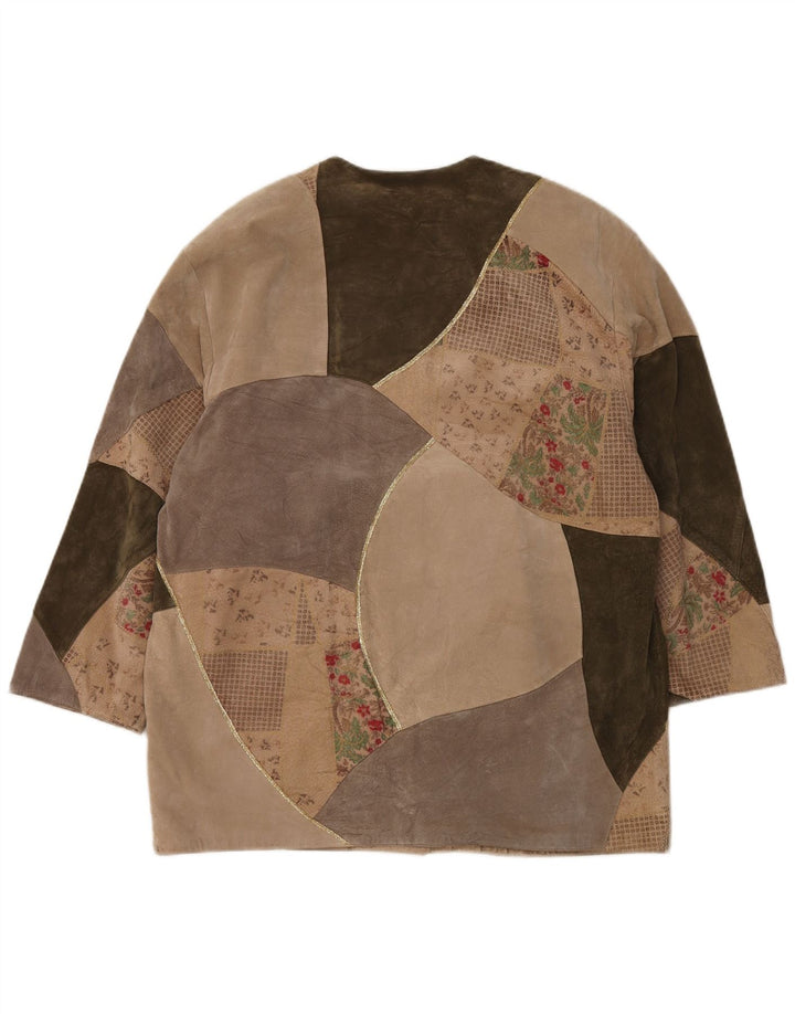 Fair Lady Manteau surdimensionné pour femme UK 16 Grand cuir patchwork beige