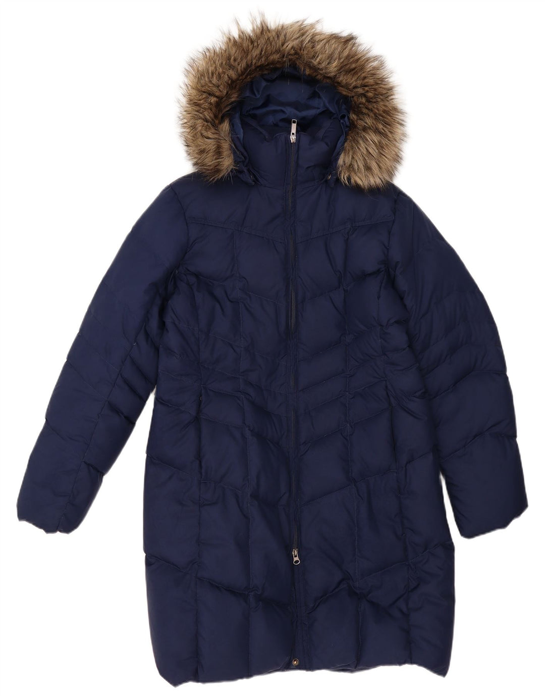 Lands End Manteau rembourré à capuche pour femme UK 14 Bleu marine moyen Polyester