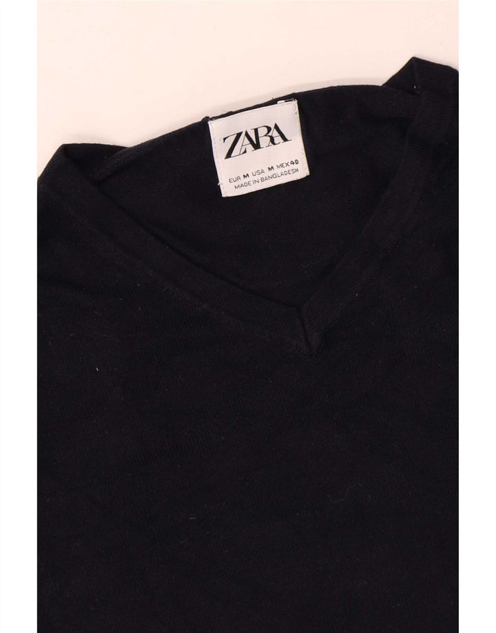 Zara Pull Col V Homme Bleu Marine Moyen
