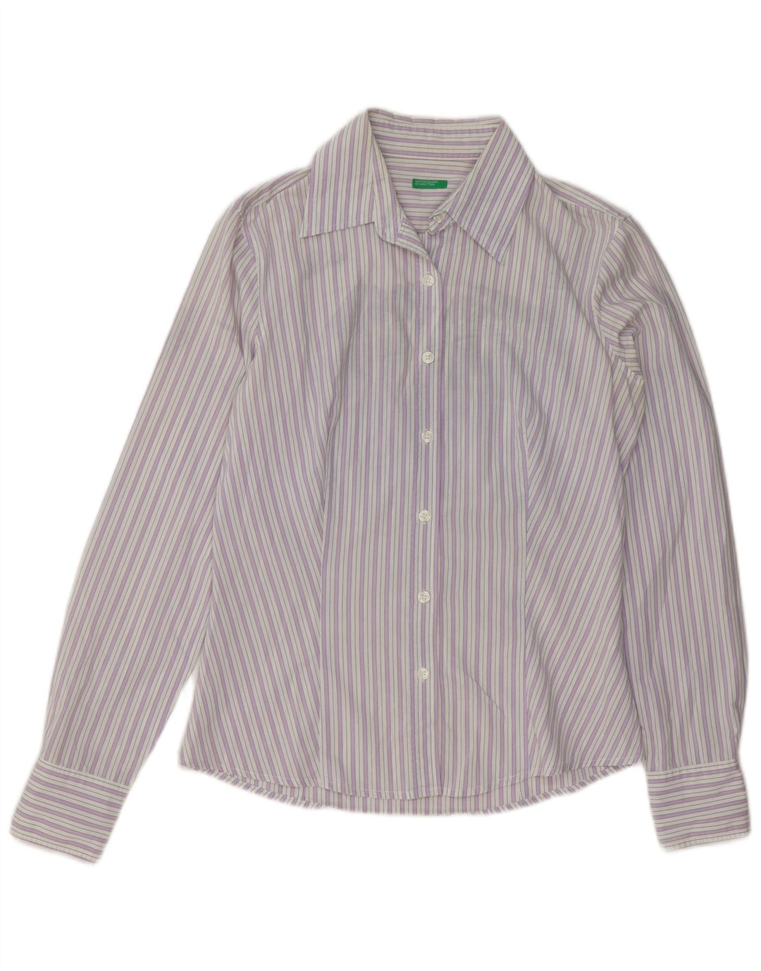 Benetton Chemise Femme UK 14 Coton Rayé Violet Moyen