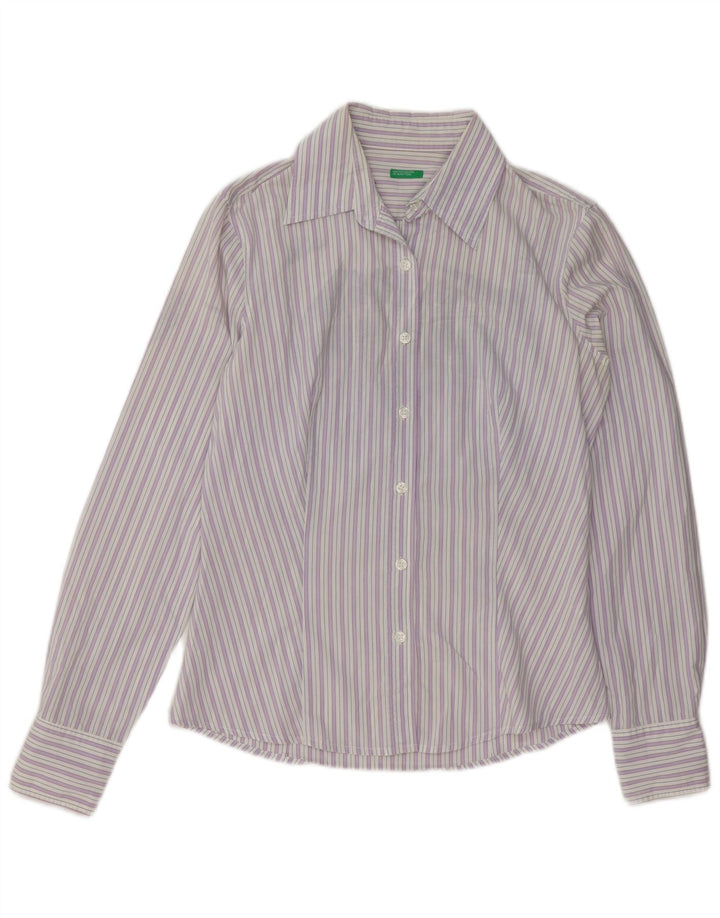 Benetton Chemise Femme UK 14 Coton Rayé Violet Moyen