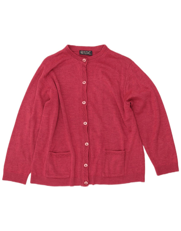 CASTLE OF IRELAND Pull Cardigan Femme UK 16 Grande Laine Rose
