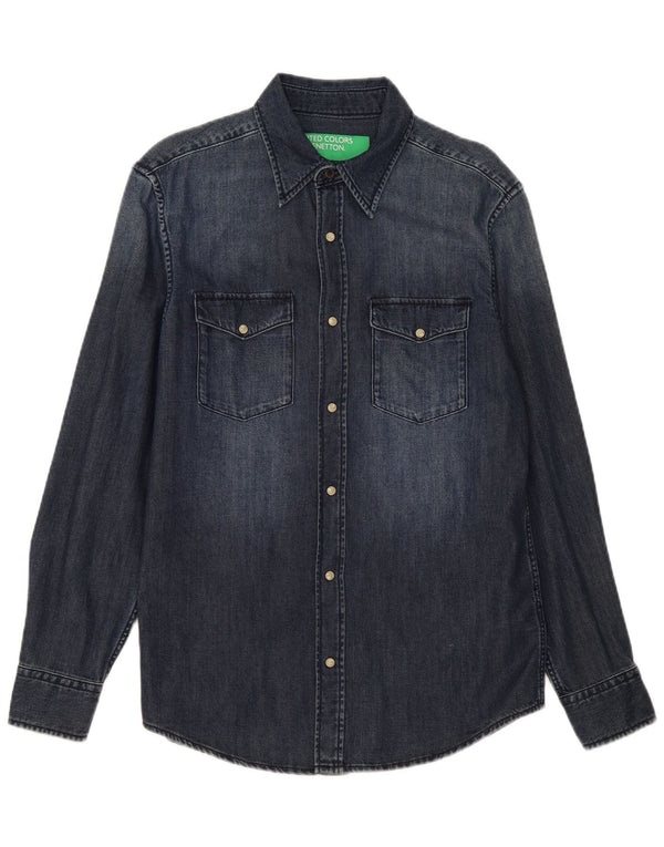 Benetton Chemise En Jean Bleu Marine Moyen Coton