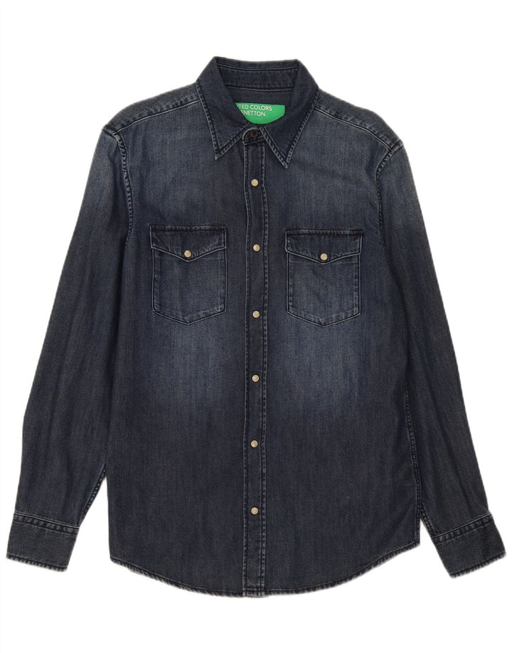 Benetton Chemise En Jean Bleu Marine Moyen Coton