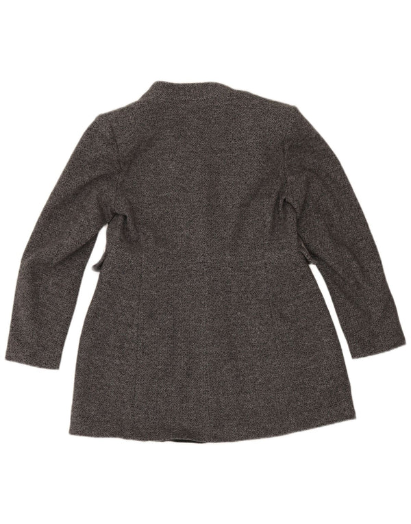 Zara Womens 1 Button Blazer Jacket UK 16 Large Gris Chevrons Coton