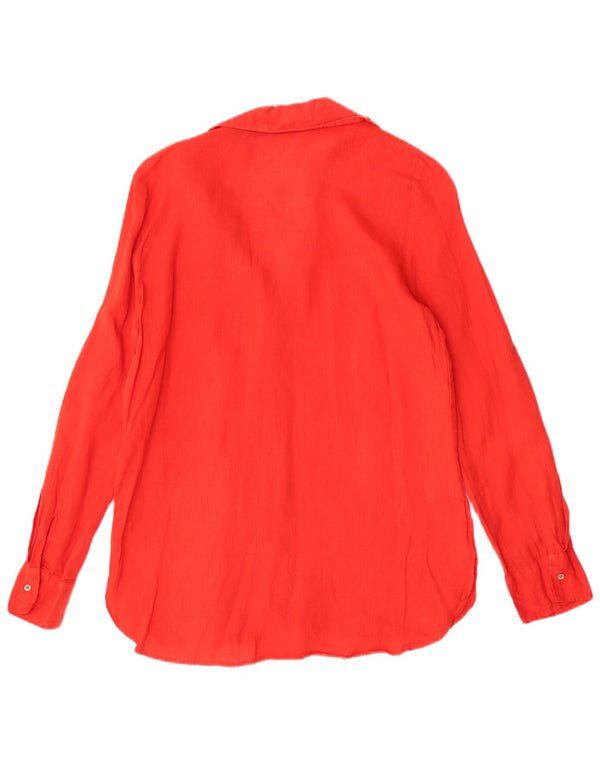 Zara Chemise régulière à manches longues pour femme UK 14 Lin rouge moyen