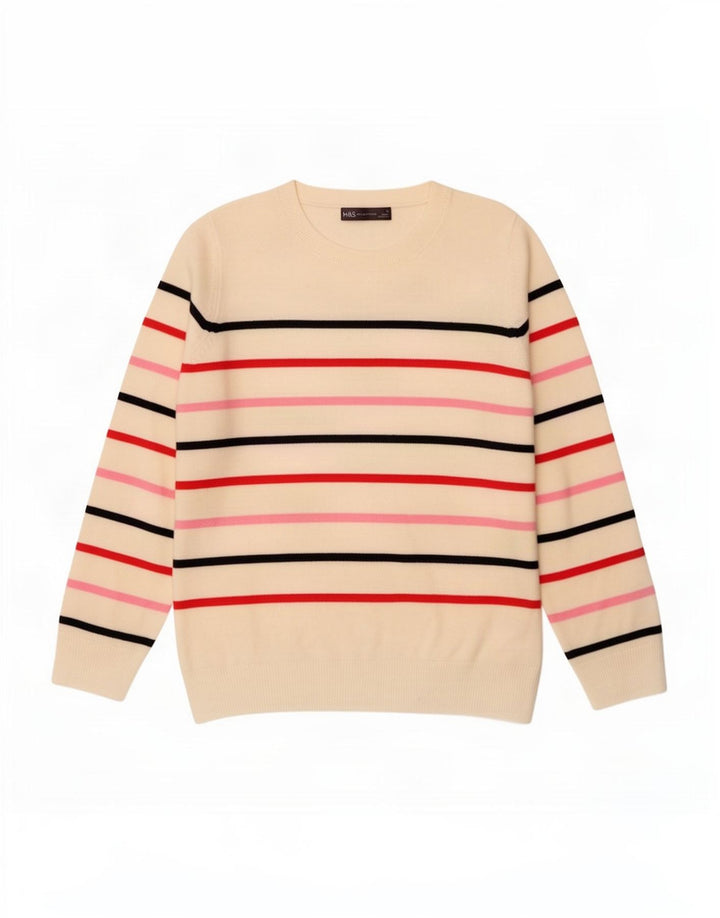 Marks & Spencer Pull ras du cou pour femme UK 12 Medium Blanc rayé