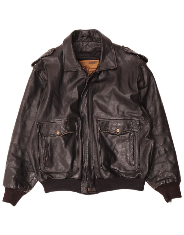 vintage Mens Leather Flight Aviator Jacket EU 52 XL Cuir Noir